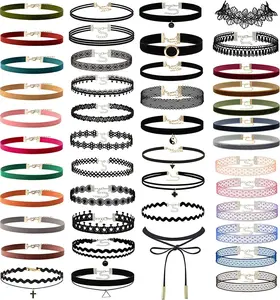 Black Womens Chokers Gothic Collar Lace Velvet Chocker Pendant Necklaces Set for Teen Women Girls