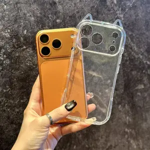 Cute cat ear airbag drop-proof Shockproof phone case, compatible with iPhone 17 Pro Max/17 Pro/17 Air/17, simple and clean protective case, Cover, Casing, TPU Cellphone Casing, Accessories