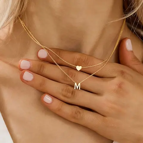 Initials Necklace, 26 Letters Pendant Necklace for Women & Girls, Heart Design Necklace, Fashion Jewelry for Party, Daily Decor, Trendy All-match & Exquisite Jewelry for Birthday Gift, Alphabet Necklace, Personalized Initials