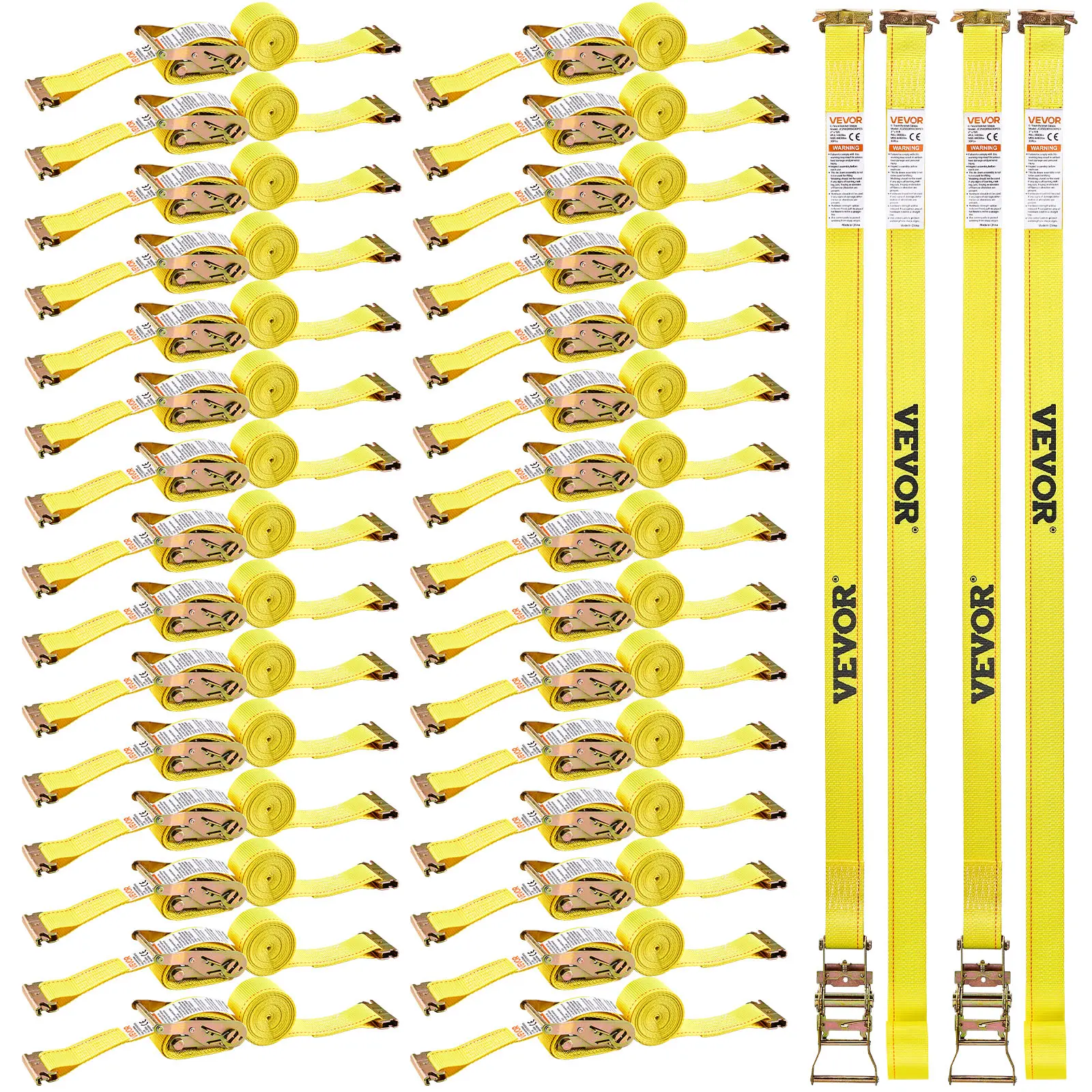 【Summerfinds】VEVOR Polyester Lever Ratchet Straps, 2 in x 15 ft, 30 Pack, 4400 lbs Break Strength, 1460 lbs Rated Load, Rust-Resistant Carbon Steel, Easy Solo Tightening, Quick E-Track Lock-In Fittings, Vehicle Cargo Tie Downs for Trailers, Furniture