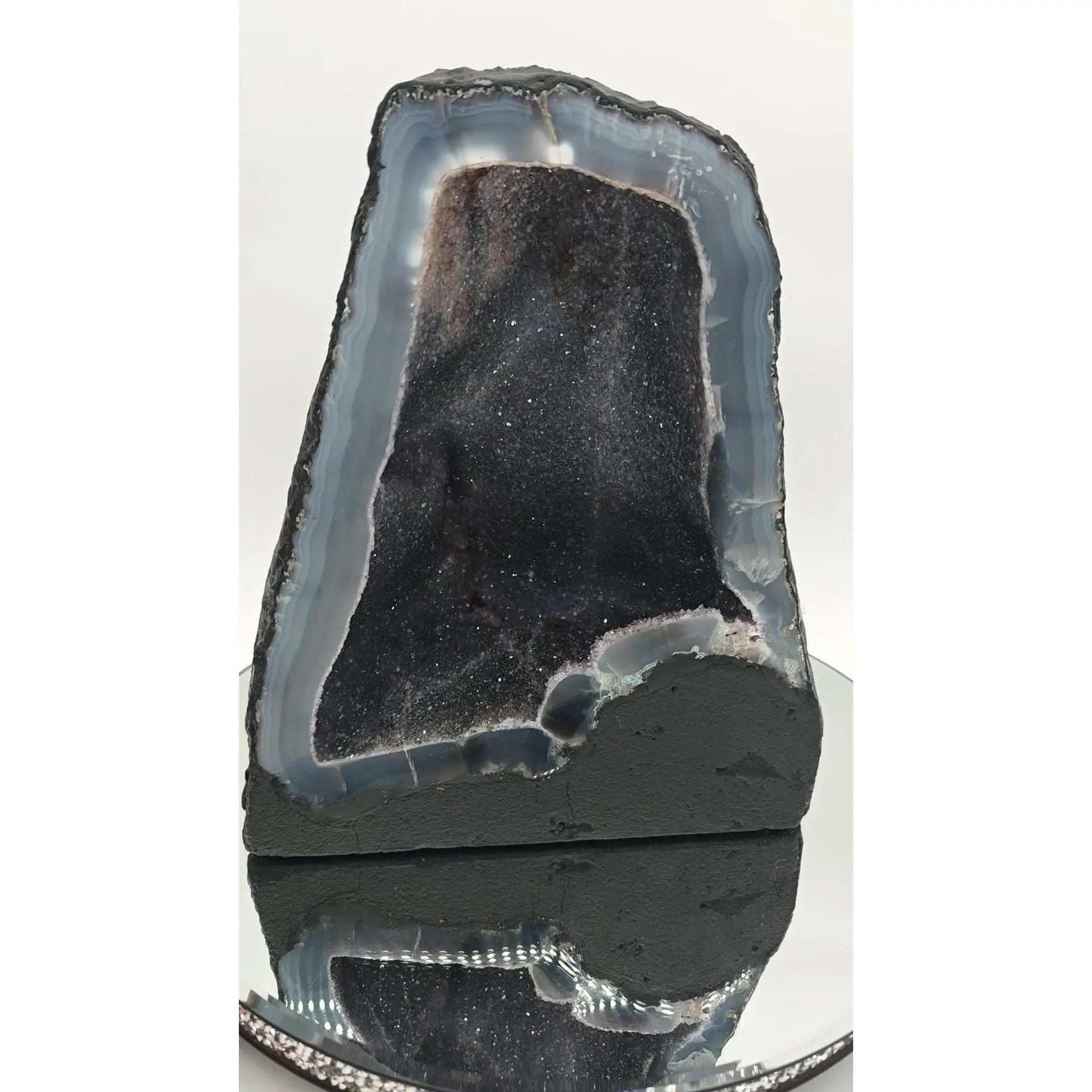 Sparkly Blue Galaxy Druzy Amethyst Geode Cathedral - Brazilian Blue Agate & Amethyst - 12.23 lbs
