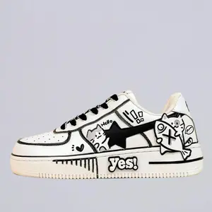 Hand Painted Kawaii Cat Casual White Shoes - Unisex