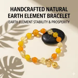 Earth energy bracelet, Five Elements energy crystals, Mother’s Day gift, healing crystals, career success, wealth enhancement, confidence, feng shui, improve fortune, Chinese energy jewelry, unisex gift