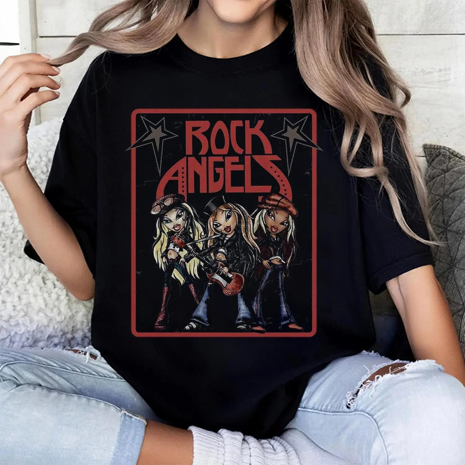 Bratz Rock Angelz Y2K Vintage Graphic Shirt Bratz Fashion Dolls Yasmin Jade Cloe Sasha Aesthetic Tee YY130504