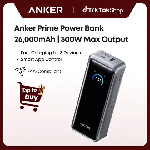 [Limited Offer]Anker Prime Power Bank, 26,250mAh 3-Port Portable Charger with 300W Max Output, Two-Way Charging, TSA-Approved, App Control, for MacBook, iPhone 17/16 Series, and More (Base Not Included)#DealsForYouDays