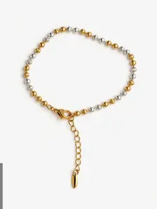 24K Gold Plated Two-Tone Diamond-Cut Bead Bracelet with Adjustable Extender