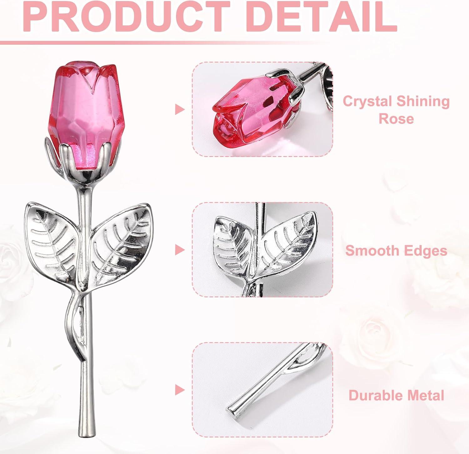 Mini Crystal Roses with Gift Box, Pink & Silver Romantic Roses, Perfect Gifts for Birthday & Valentine's Day