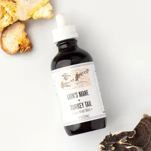 Hodgins Harvest - Lion’s Mane + Turkey Tail Mushroom Dual Extract Tincture 4oz/120ml | Brain Focus, Mental Clarity & Immune Support Drops