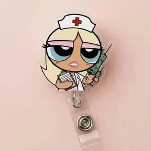 Power puff girls Retractable ID Badge Reel Nurse Accessory Unique Gift for Nurses, Doctors, Teachers and Medical Staff Coworkers