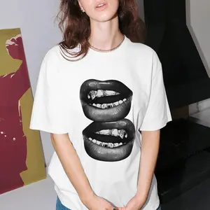 Men's Vintage Short-Sleeve Round Neck T-Shirt - Relaxed Fit, Stretch, Breathable, Casual, Diamond Teeth, Punk Art, Grin Fang Mouth Design