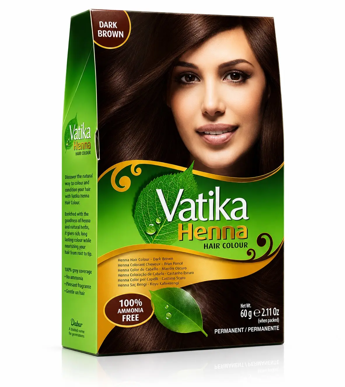 Vatika Naturals Dark Brown Permanent Hair Dye - Ammonia-Free Haircare, 6 Sachets x 10g (60g), Natural Henna, Gentle Conditioning, Herbal Moisture Blend, Grey Coverage, Long-Lasting Results (Pack of 1/3/6) Dark Brown Permanent Color