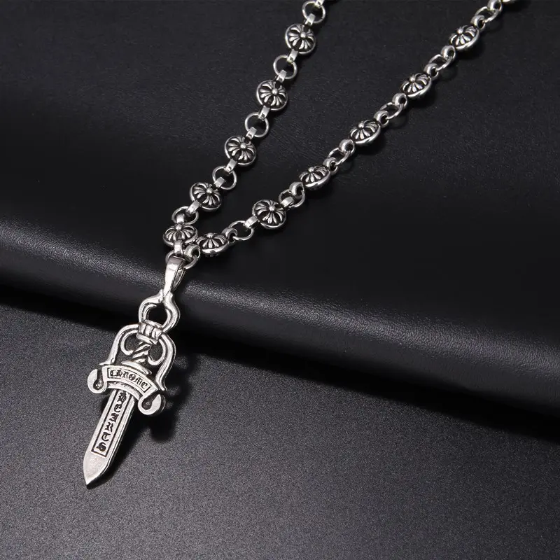 Sword Pendant Necklace, Silver-Plated Gothic Aesthetic Dangle Chain with an Aged Finish, Retro Sweater Chain for Men and Women, Classic Retro Necklaces, Dangle Chain Necklaces