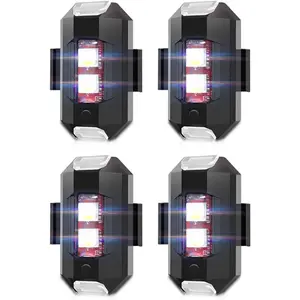 QVEVDACAR LED Strobe Drone Lights, 7 Colors Mini USB Rechargeable Lighting, Anti-Collision Tail Lights for Aircraft Flying, Motorcycles, Trucks, Cars, Bike (4-Pack)