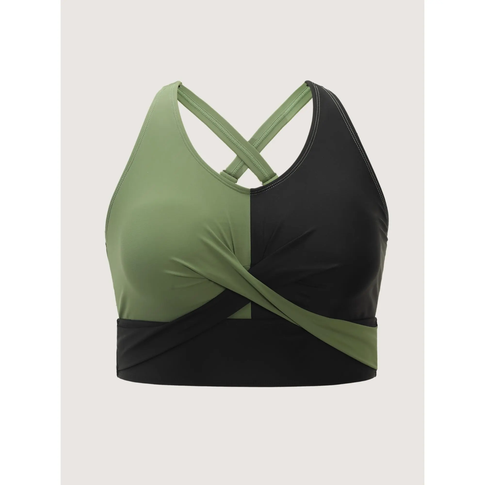 【Tops Only】Plus Size 2-Toned Women's Tankini Top - Nylon Sleeveless Chlorine-Resistant Stretch Fabric,Overlap Front,Adjustable Fit,Removable Cups,Bikini Top,Summerfinds