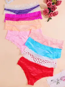 8-Pack Women's Lace Triangle Panties, Sexy Solid Color Comfort, Multicolor Dopamine Panties for All Seasons