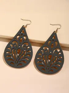 Boho Style Elegant Long Dangle Earrings for Women, Chic Gorgeous Jewelry, Teardrop Shape Natural Reclaimed Wood, Daily Party Use, All-Season Fashion Accessories, Bohemian Aesthetic