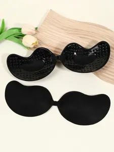 2 pairs of women's mango cup adhesive bras, black self-adhesive bras - comfortable lingerie accessories