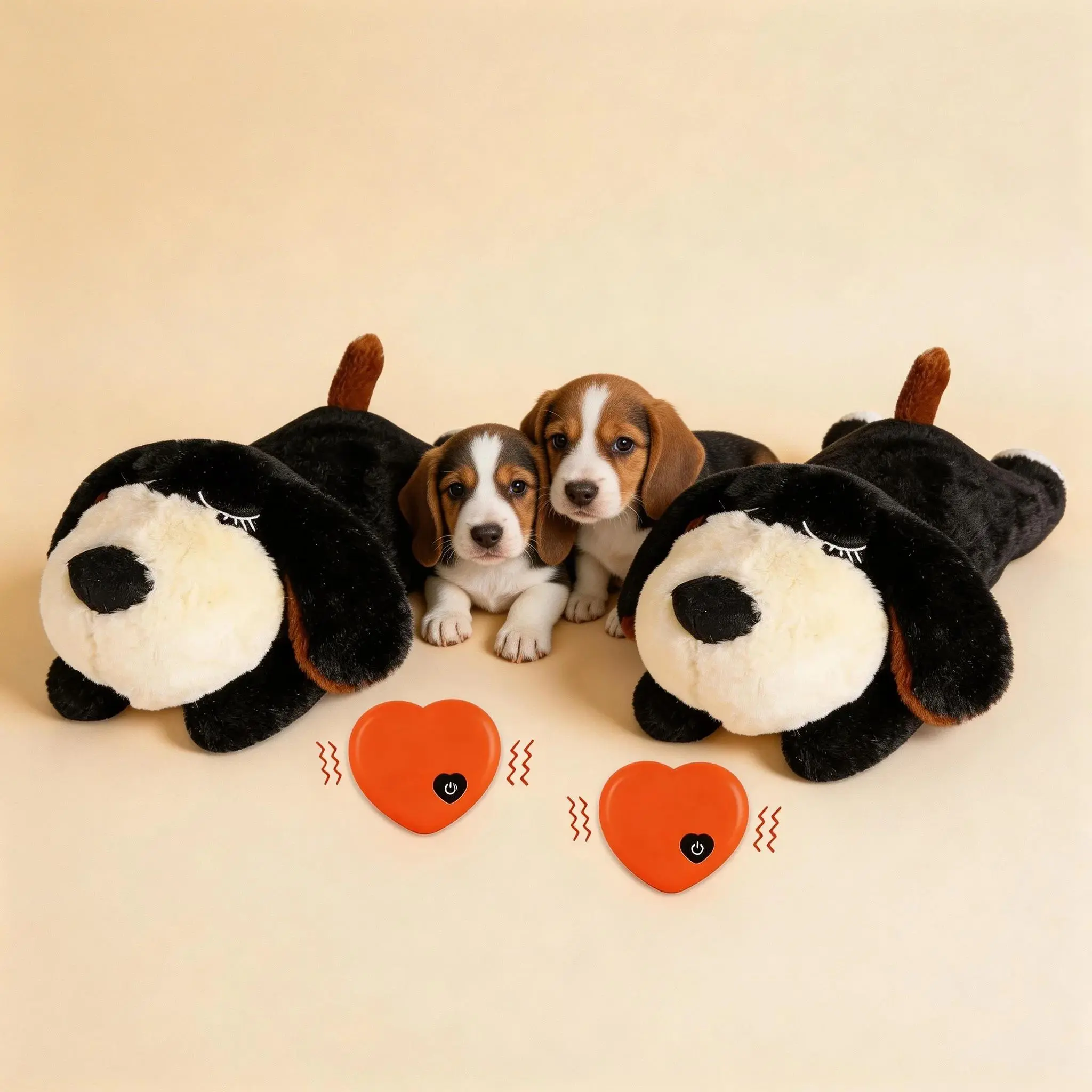 2-Pack Puppy Heartbeat Stuffed Heart Toy Set - Chewproof Material Plush Toys, Durable, Provides Soothing Heartbeat-Like Sound, Reduces Stress, Stops Barking, 2-Pack Value Gift for Aggressive Chewers in Multi-Pet Homes