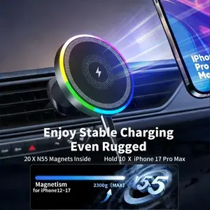 RGB Light Car Magnetic Wireless Charger Phone Holder Air Vent Stand For Magsafe iPhone 17 16 15 14 13 12 Pro Max Fast Charging Dock Electronic Smartphone Charger Fast Charging Solution