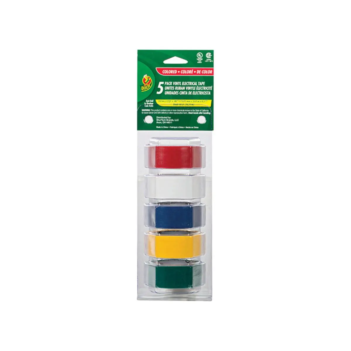 Multicolor Set Waterproof Duck Hi-Stretch Vinyl Electrical Tape Roll - 0.75x12ft, Natural Rubber High-Performance Adhesive, CSA Certified, Extreme Endurance, Solvent-Resistant, 0.3 lbs, 14-176°F, Indoor-Outdoor Automotive Wire Repair Protection, 14 To 176