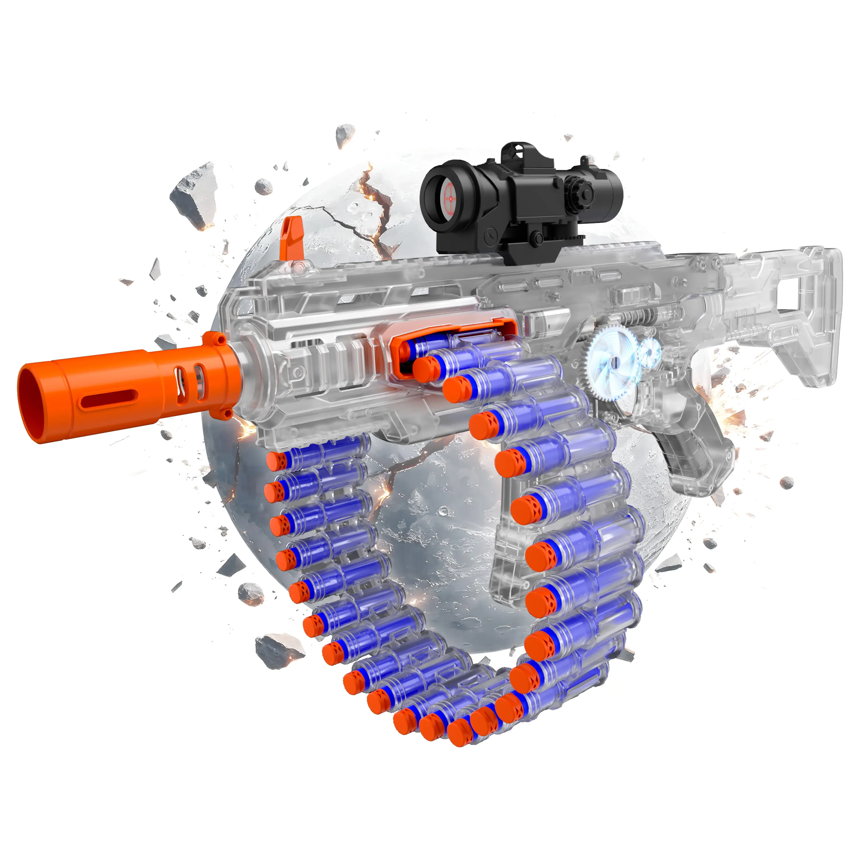 SOFITEN CLANK X Electric Automatic Toy Blaster with 3.7V Rechargeable Batteries, Adjustable Stock, Scope, 30-Dart Rotating Drum, 100 Foam Darts, Goggles, Unisex Clothes, Sports Outdoor Game Birthday Gift for Ages 14+Teens #blackfriday #Christmas