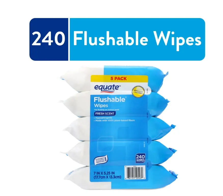 Equate Flushable Wet Wipes, Fresh Scent, 240 Wipes, 5 Pack