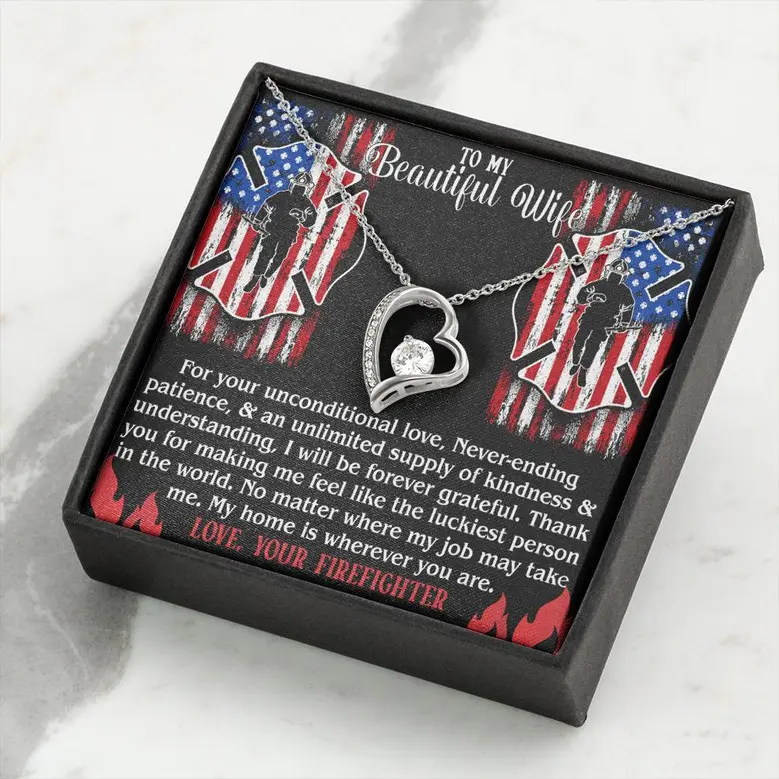 Valentine Gift To My Fire Wife From Firefighter Husband, Fire Wife Jewelry From Fireman, Thin Red Line, Christmas Gift For Wife
