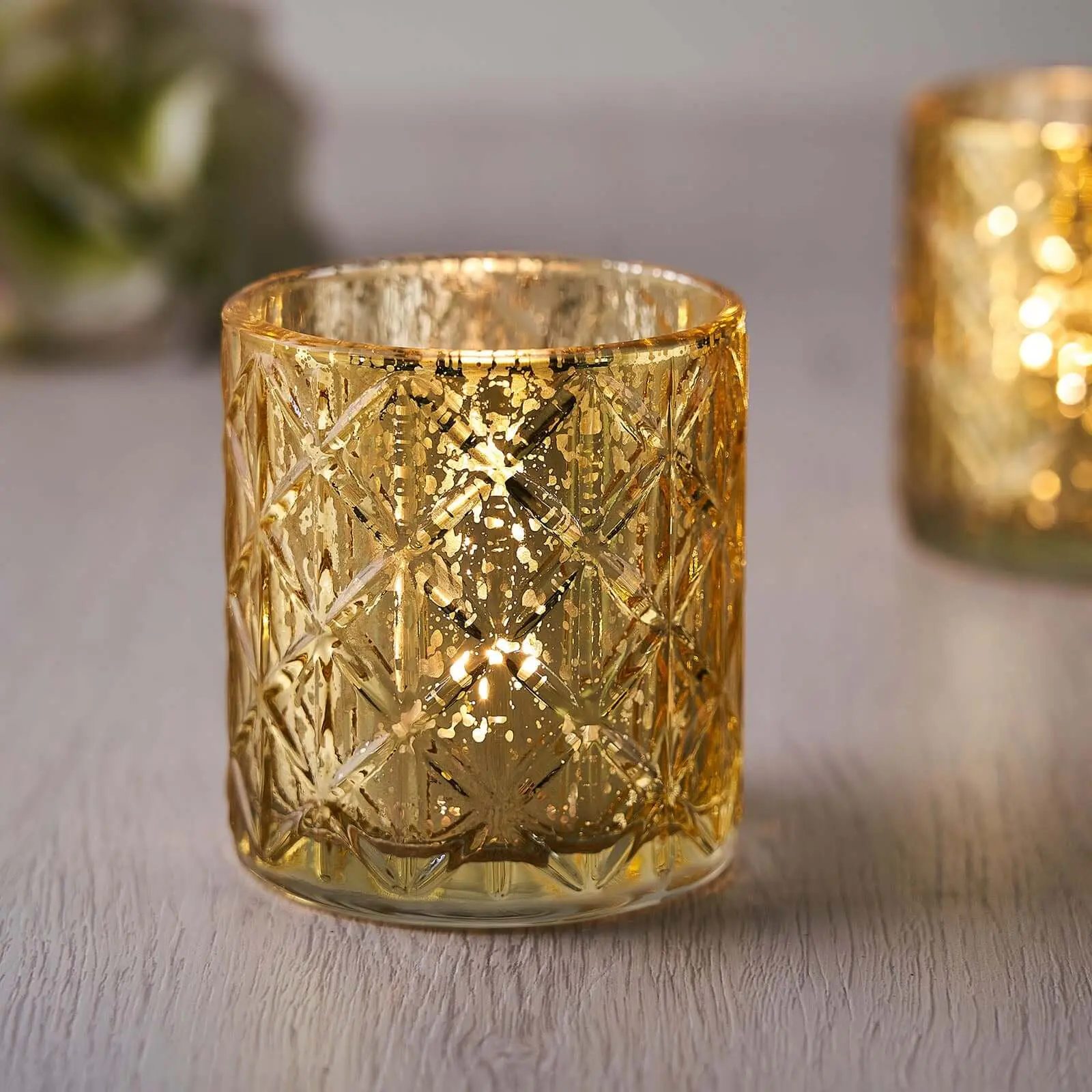 6-Pack Gold Geometric Mercury Glass Tealight Candle Holders, 3" Shiny Votive Cup-Shaped Holders for Home Decor, Table Decor, Tealight Candle Holder
