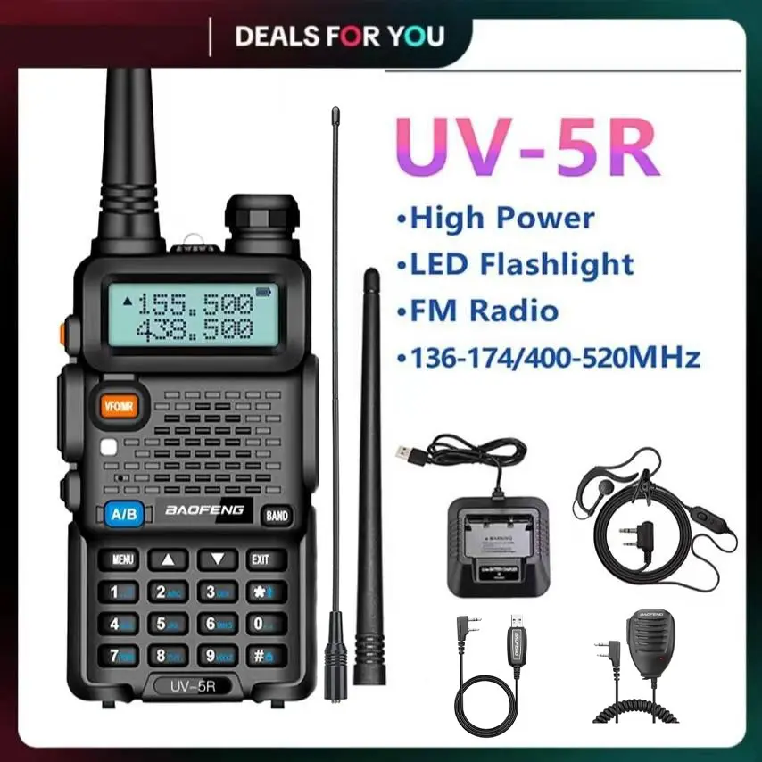 Baofeng UV-5r 5w USB High Power Portable Two-Way Radio, Long Range 10km, 128 Channels Dual Band Vhf Uhf Fm, Hunting Walkie Talkie, Rechargeable Walkie Talkies