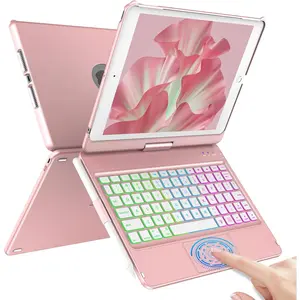 Keyboard Case for iPad 10.2" 9th 8th 7th Generation, Multi- & 10 Color Backlit , 360? Rotatable & Pencil Holder, for iPad Air 3rd Gen 10.5" 2019, iPad Pro 10.5" 2017 - Rose