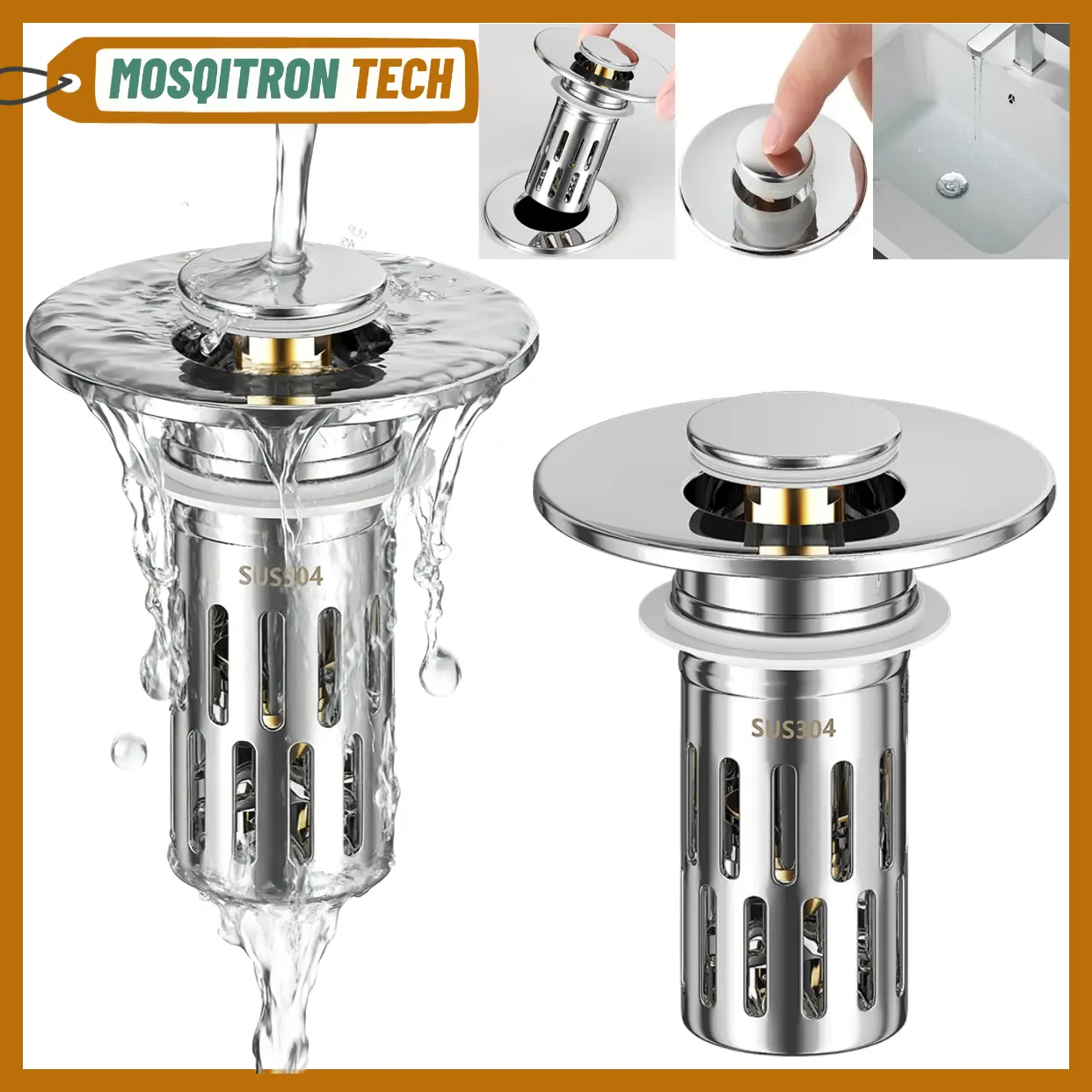 2026 Latest Version 2 Counts Bathroom Sink Stopper Hair Catcher, Universal Pop Up Sink Drain Filter with Removable Stainless Steel Filter Basket, Bathroom Sink Drain Strainer