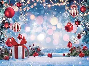 7X5ft Christmas Backdrop Winter Dream Wonderland Photo Backdrop Xmas Tree Gift Red Star Ball Backdrops for Photography Xmas Party Backdrop