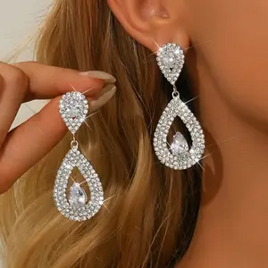 Super Shiny Diamond-Studded Zircon Water Drop Shaped Earrings for Women DDES0665, Versatile and Unique Earrings, Studs, Ear Accessories, 14K Gold-Plated