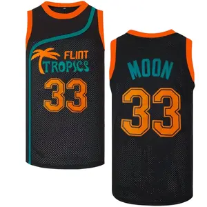 Flint Tropics Jackie Moon #33 Coffee Black #7 Semi Pro 90s Hip Hop Men's Basketball Jersey Green White Athletic Stretchable Sports Tops