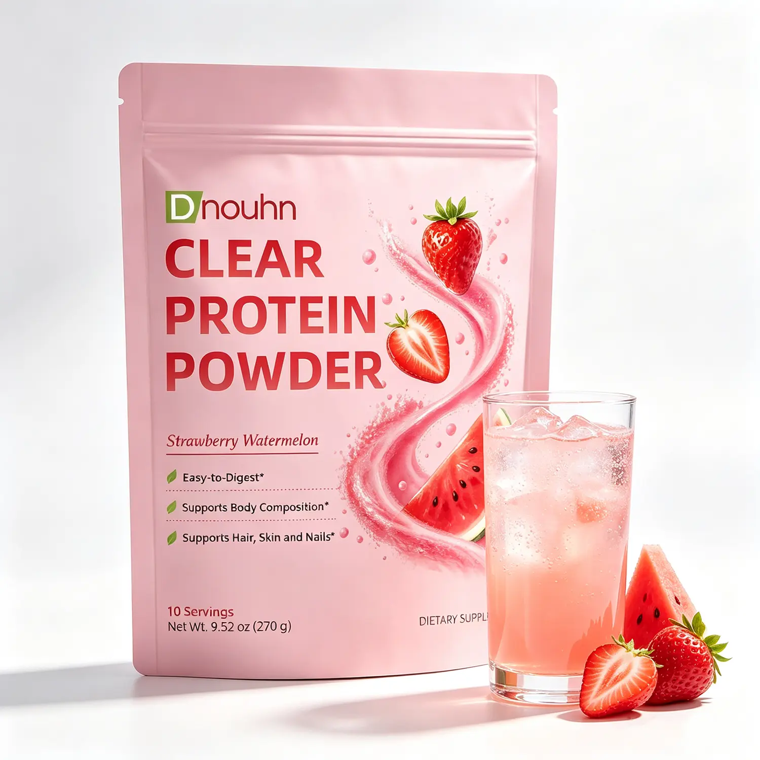 Clear Whey Protein Isolate Drink Mix | Collagen Peptides & Digestive Enzymes | 20g Protein, Sugar Free, 90 Calories | Strawberry Watermelon Post Workout Powder, 10 Servings