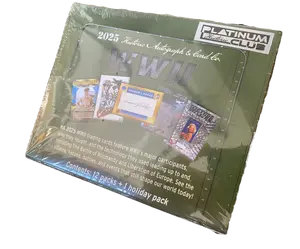 2025 WWII Hobby Box 12 Packs - Historic Autographs with 4-card Packs & 2-card Holiday Pack Featuring Major Participants & Battle of Normandy Relics