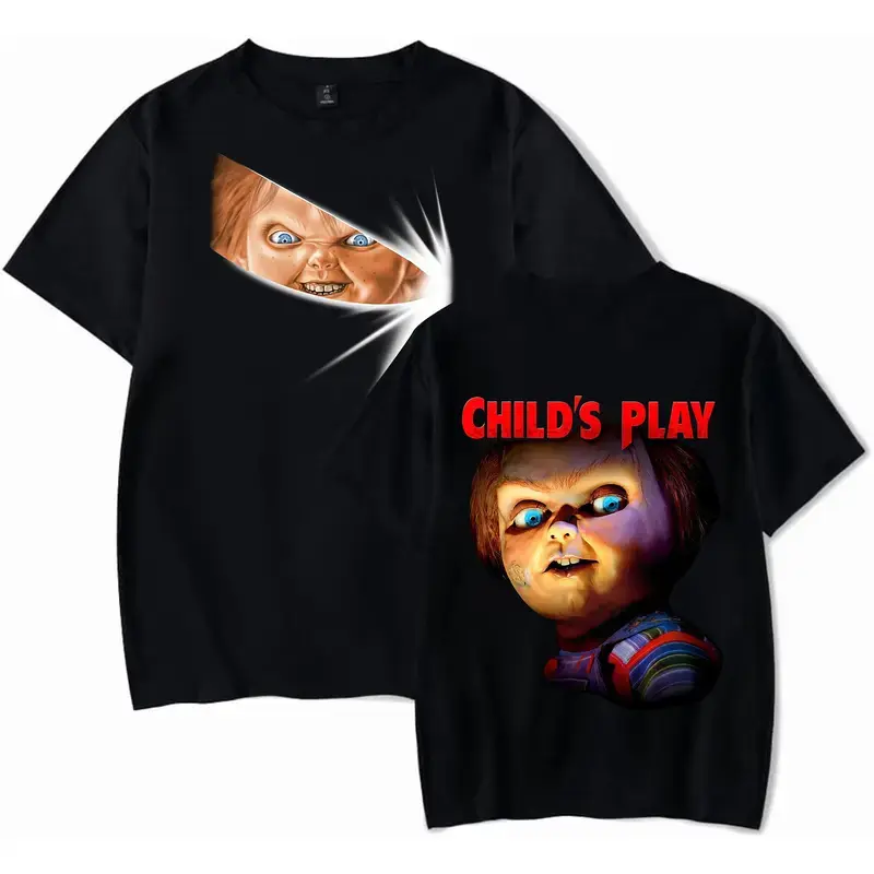 Unisex Oversized Grunge Short-Sleeve Tshirt - Chucky Graphic Print, Gothic Round Neck, Horror Theme, Alternative Casual Streetwear for Halloween (Sports & Outdoor Clothing)