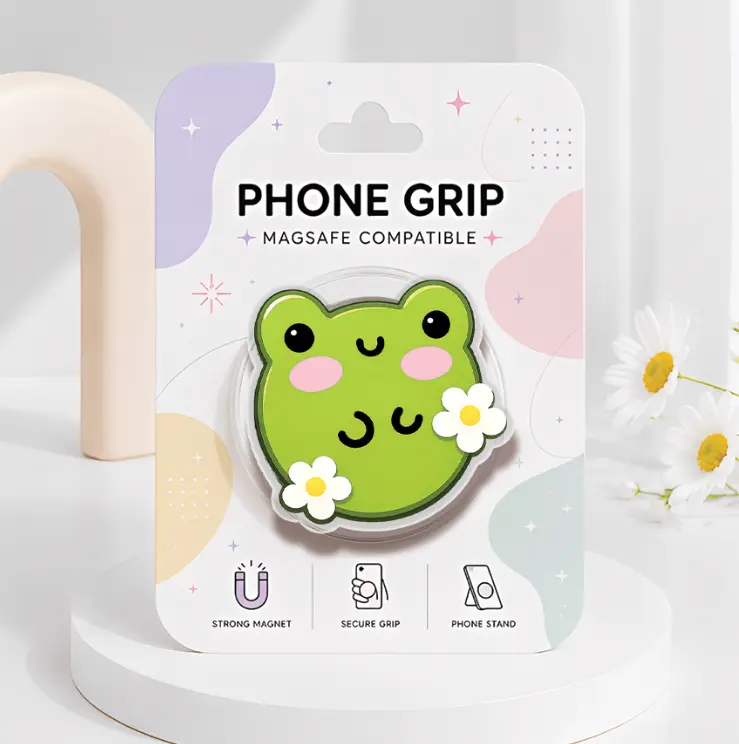 Cute Frog Phone Grip, Green Frog MagSafe Grip, Daisy Frog Phone Stand, Cute Animal Accessory, Magnetic Holder, Gift For Hers