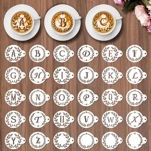 Coffee Latte Art Stencils - 30 Pcs Letters Alphabet Baking Stencils for Coffee Latte Art Sour Dough Bread Cake Cookie Decorating