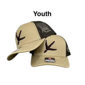 American Flyway Waterfowl Youth 112Y Classic Adjustable Trucker Hat - Khaki/Coffee Turkey Tracks, Casual Fashion Accessory, Adjustable Hat