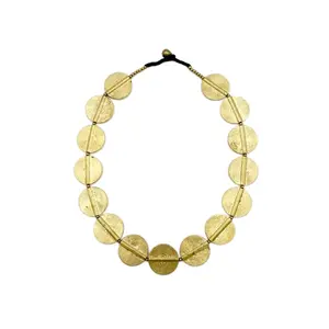 Brass Eternal Circle Necklace - Gold-Toned Discs with Adjustable Cord for Women's Fashion Jewelry