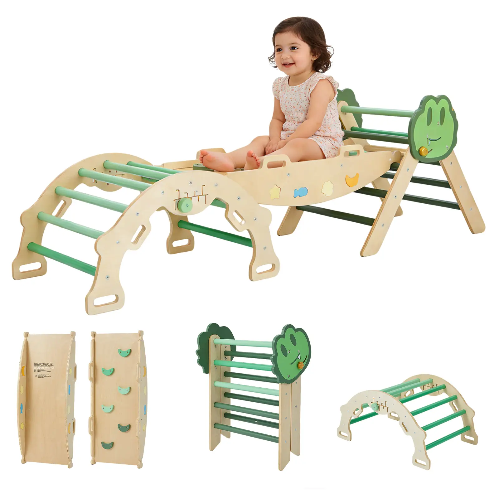 7-in-1 Collapsible Wooden Climbing Frame Triangle Climbing Set – Early Learning Toddler Indoor Jungle Gym Playground – Indoor Triangle Climber Play Set Jungle Gym for Kids for 1-3 Year Toddlers