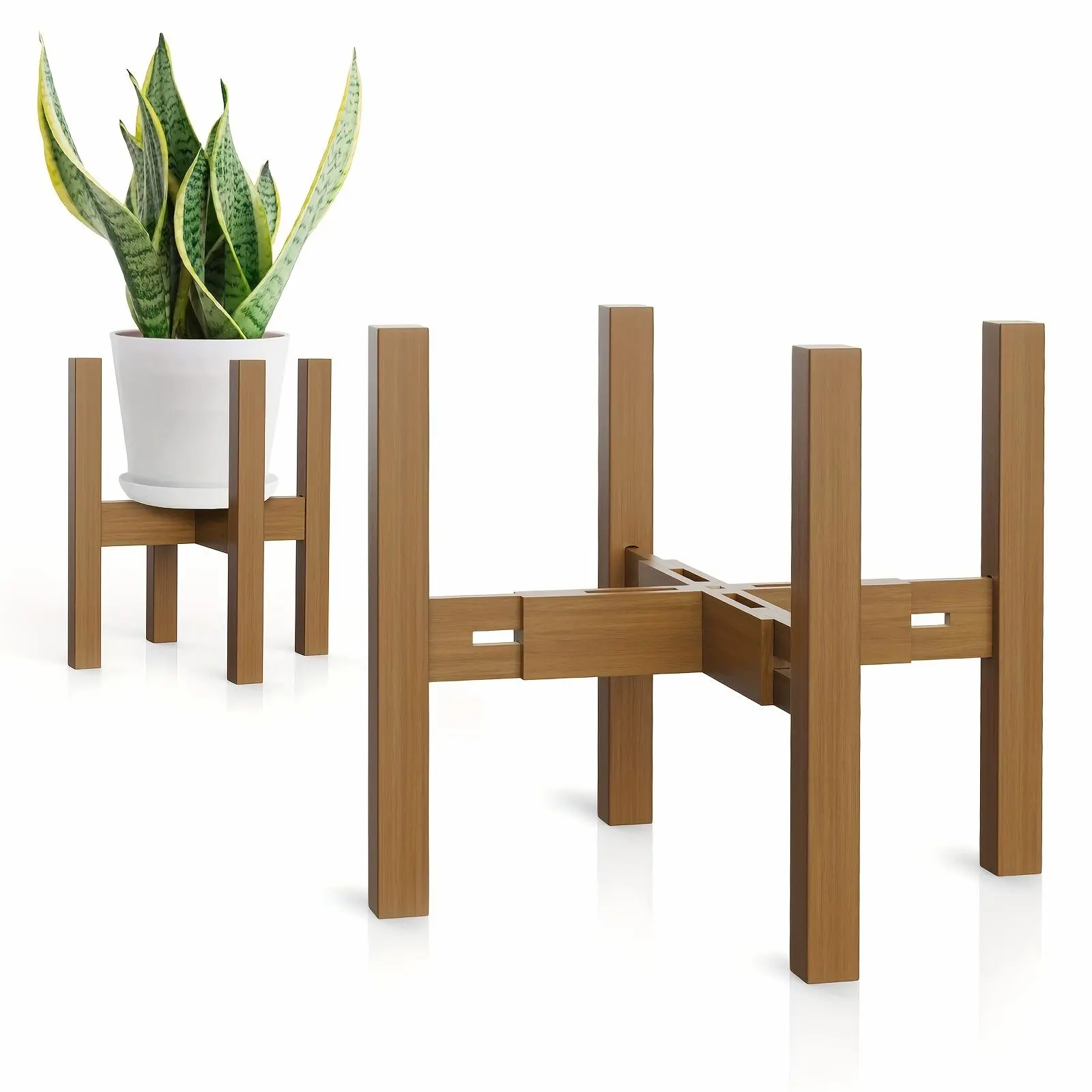 Adjustable Plant Stand Indoor & Outdoor, Modern Bamboo Plant Stand Mid Century Corner Plant Stands Stable Flower Stand For 8-12 Inches Plant Pot