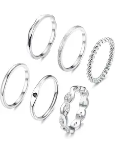 6 Pcs Stainless Steel Rings for Women Set Knuckle Rings Stackable Simple Carve Heart Wedding Bands Engagement Promise Eternity Bands Thumb Rings for Women Stacking Rings