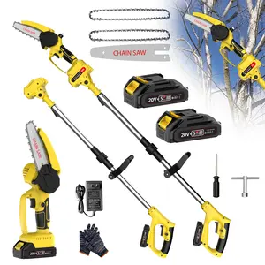6-inch cordless electric high-rise chainsaw, brushless motor, extendable folding pruning saw, mini handheld chainsaw, includes 2 chains and 2 batteries, suitable for tree trimming, gardening, landscape beautification