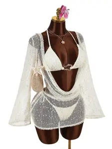 3 Piece Sexy Bikini Set for Women – Sheer Cover Up Beach Swimwear