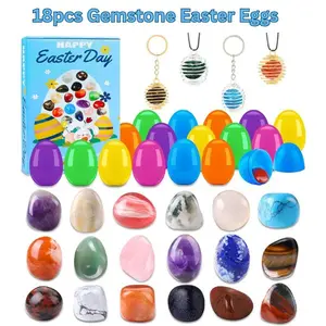 18pcs Gemstone Easter Eggs – Natural Crystals & Minerals with Necklace Keychain, Easter Basket Stuffers, Party Favors & Educational Gifts for Kids