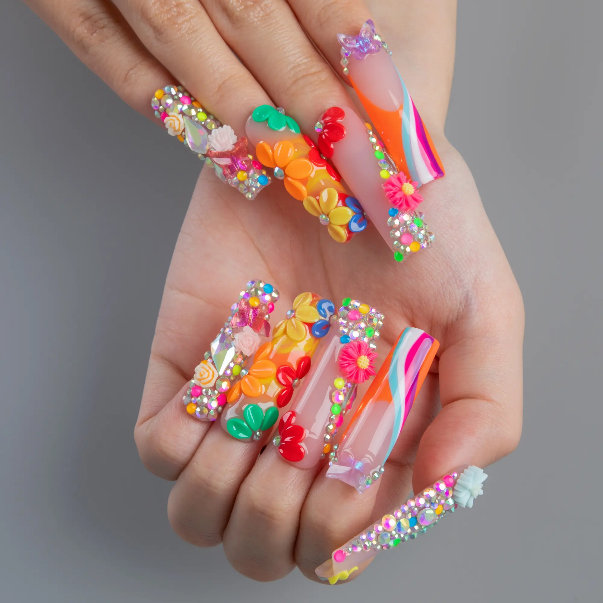 Lovful | NEW DROP Collection Handmade Acrylic Press On Nails | 10PCS Reusable | Salon Quality 3D Flower Rhinestones #DealsForYouDays