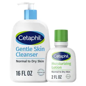 Cetaphil Hydrating Gentle Facial Cleanser for Dry-Normal Sensitive Skin (16 oz) + Travel-Size Moisturizing Lotion (2 oz)