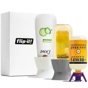 Flip It! Super Set - Bottle Emptying Kit for Shampoo, Lotion, Condiments & Snap Cap Bottles - 14 Piece Set with 6 XL Dispensing Stands, 5 Adapters & 2 Bottle Stands - BPA-Free Reusable Bottle Saver for Home Use